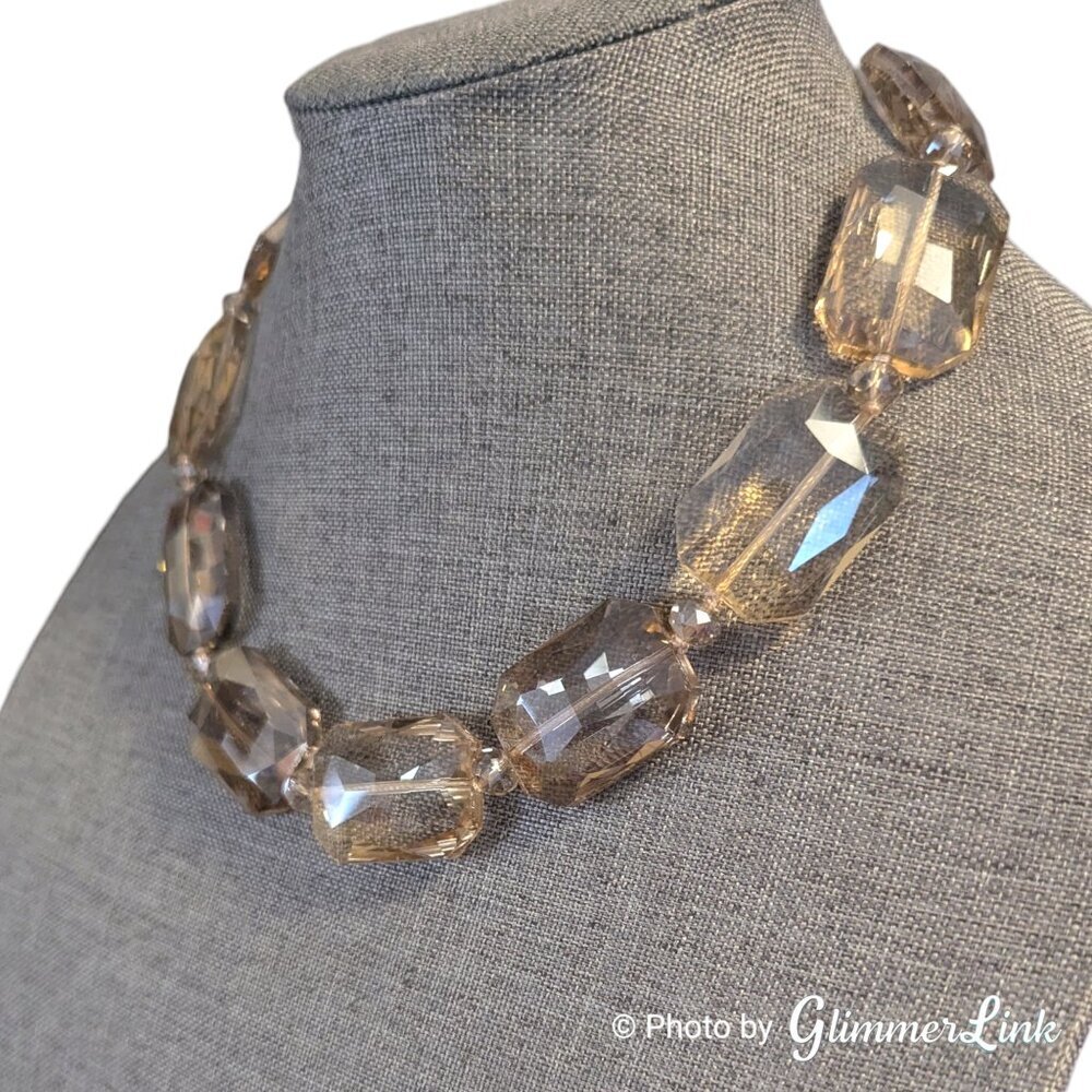 Smokey Champagne Acrylic Statement Necklace Faceted Rectangle Beads - Picture 4 of 11